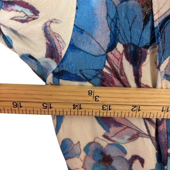 Free People Blue Floral Long Sleeve Keyhole Mini Dress Size 6 Boho festival fall - Picture 13 of 15